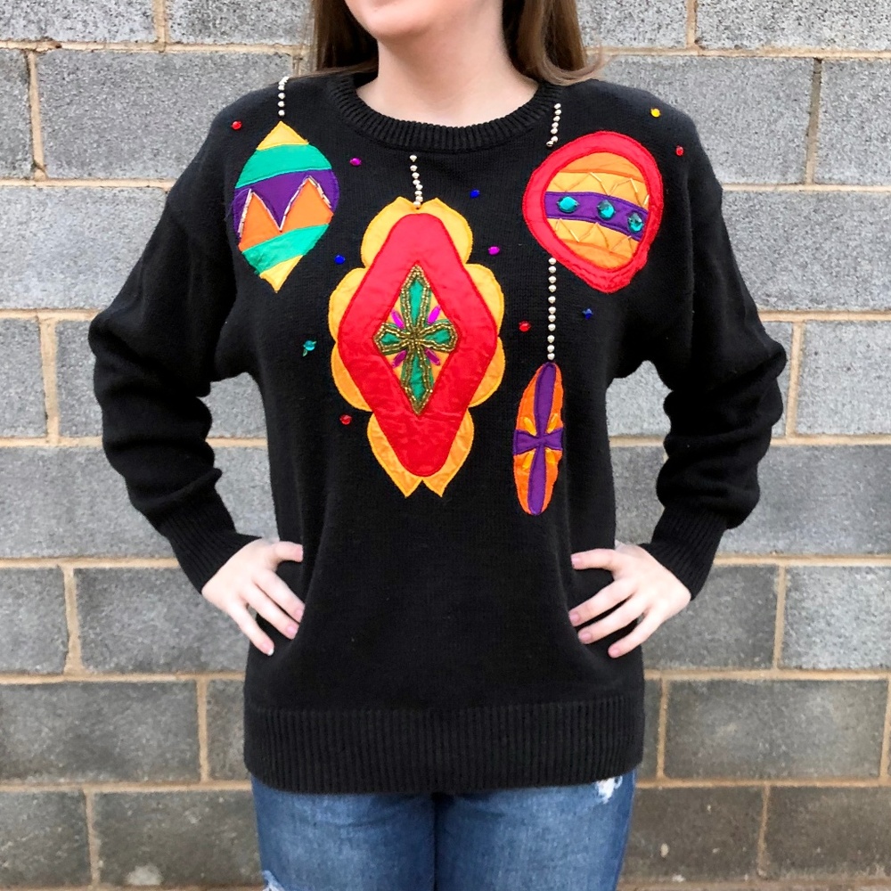 Bright Ornament Themed Beaded Tacky/Ugly‎ Sweater